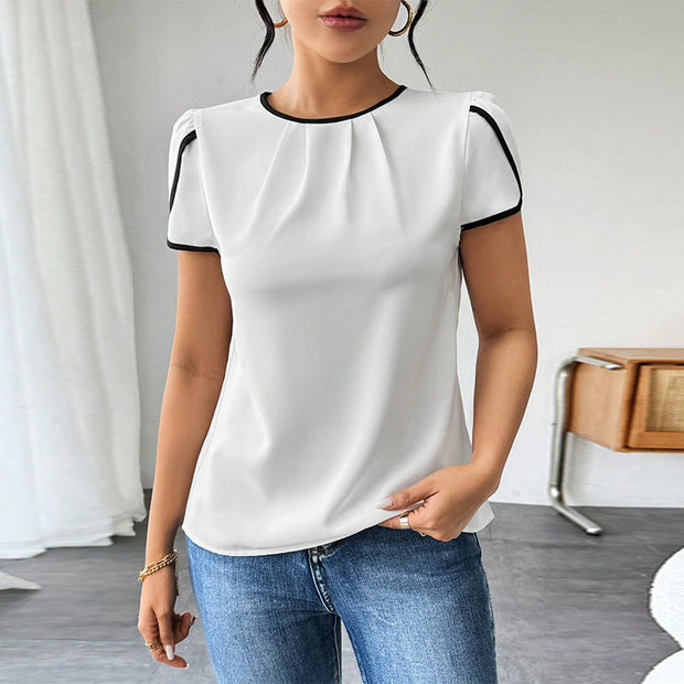 Damen Oberteil mit modischen Puffärmeln und kontrastierenden Akzenten WW