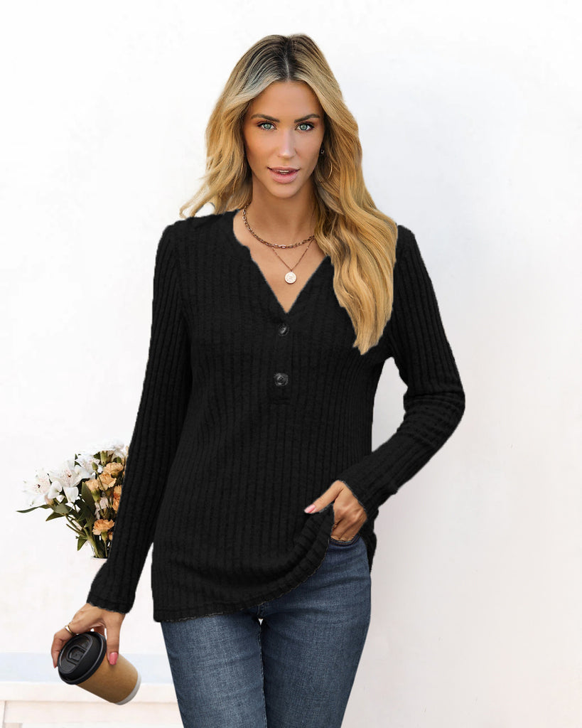 Damen gestreifter Longpullover mit Knopfleiste WW