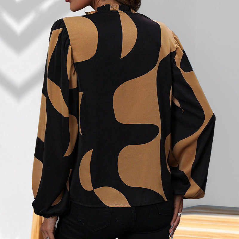 Damen Bluse mit modischem V-Ausschnitt und einzigartigem Muster WW