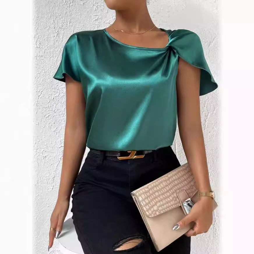 WW | Satin Twist einfarbiger lockerer vielseitiger Top