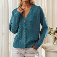 Damen Strickjacke mit V-Ausschnitt und trendy Zopfmuster WW