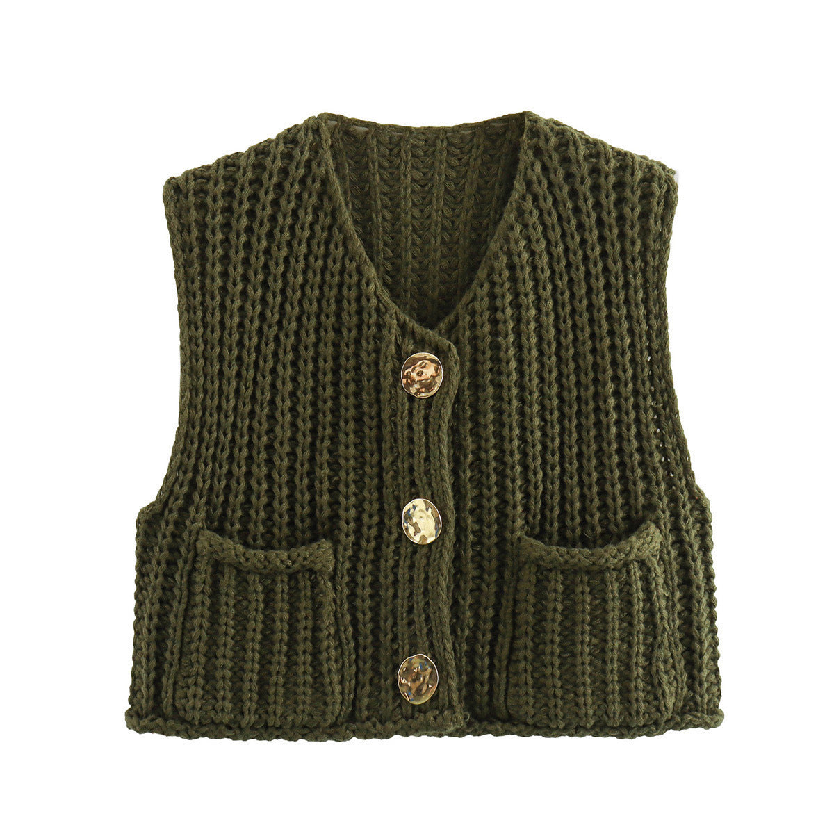 Damen Strickweste mit praktischen Taschen und dekorativen Holzknöpfen WW