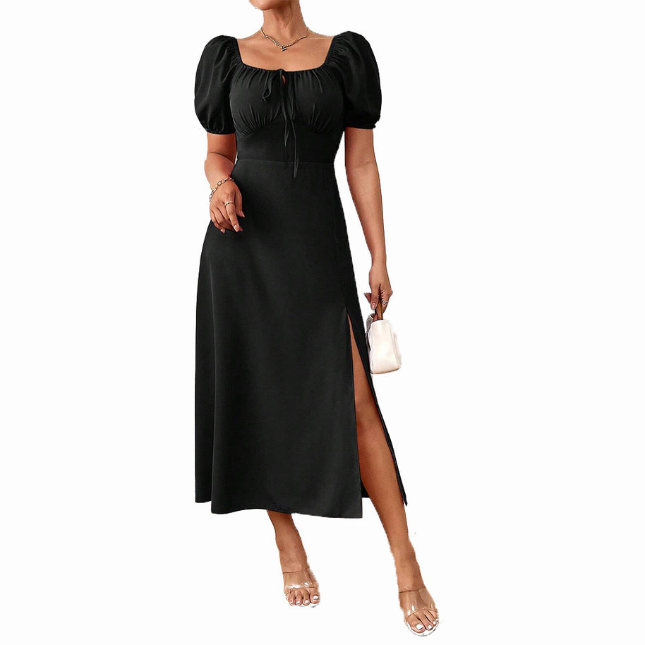 Damen elegantes Maxikleid mit Puffärmeln und seitlichem Schlitz W&W