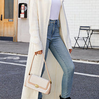 WW Unifarbenes Revers langes Strickcardigan