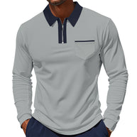 Herren Langarm-Polo mit Reißverschluss und Brusttasche WW