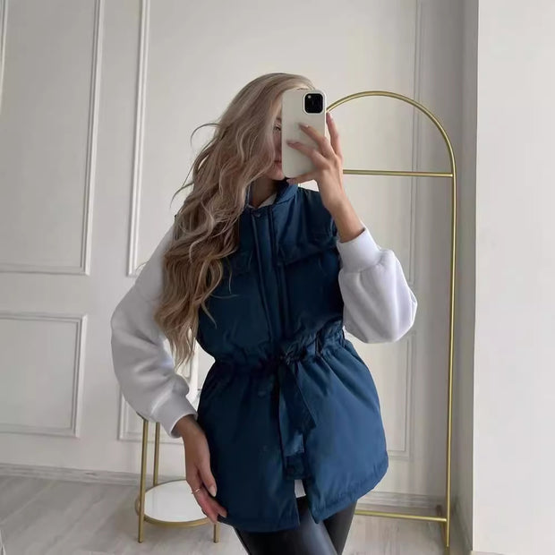 Damen sportliche Weste mit Kapuze und Taillenzug WW