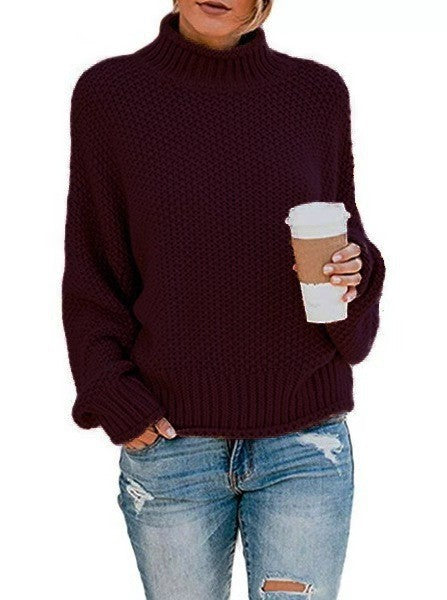 Damen modischer Pullover mit hohem Kragen und strukturierter Textur WW
