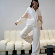 Damen sportliches Fleece-Set mit hochgeschlossenem Kragen und weiten Hosen WW