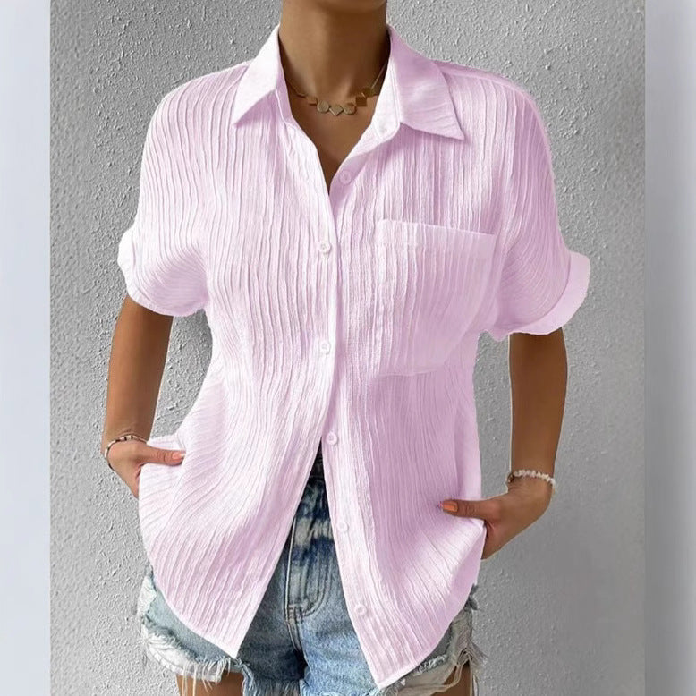 Damen Kurzarm Hemdbluse mit strukturiertem Obermaterial WW
