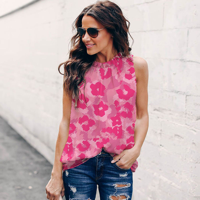 Damen ärmelloses Blusenshirt mit modischem Floralprint und lockerer Passform WW