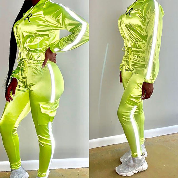 Damen Sportliches Trainingsanzug-Set mit cropped Jacke und Jogginghose WW