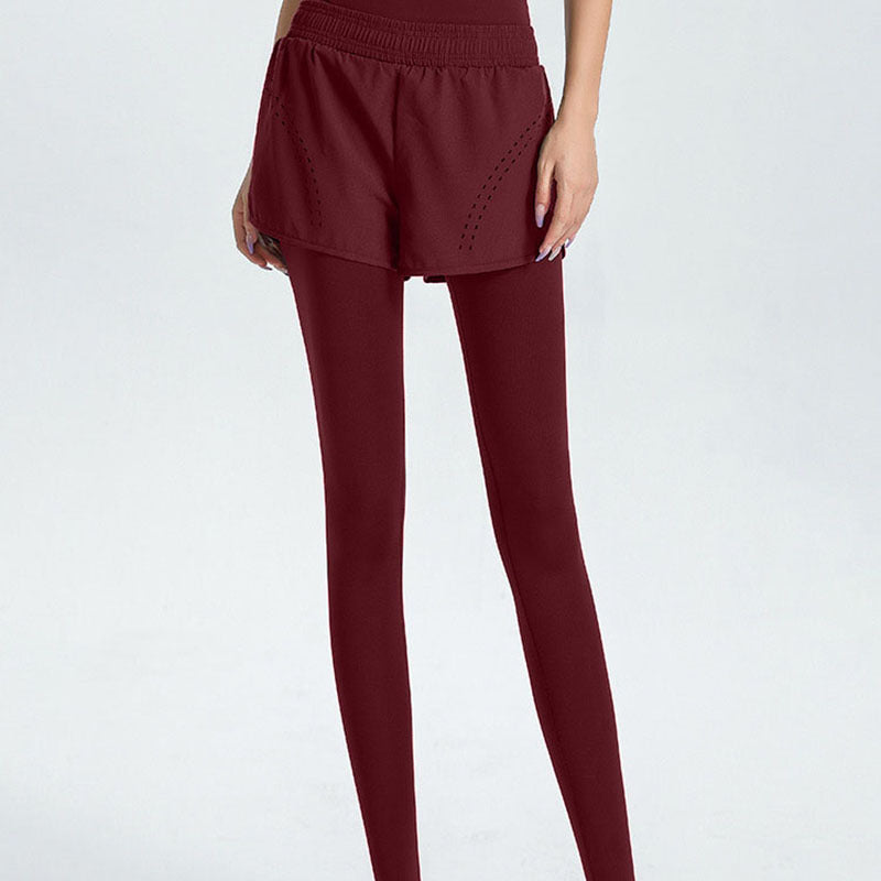 Damen Sportliche Leggings mit integriertem kurzer Shorts WW