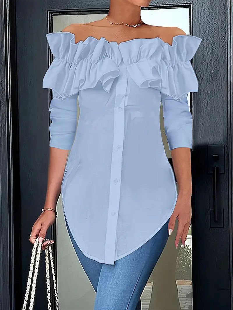 Damen Bluse mit schulterfreiem Design und voluminösen Rüschendetails WW