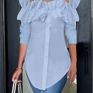 Damen Bluse mit schulterfreiem Design und voluminösen Rüschendetails WW