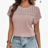 Damen kurzärmliges Strickoberteil mit dekorativem Lochmuster WW