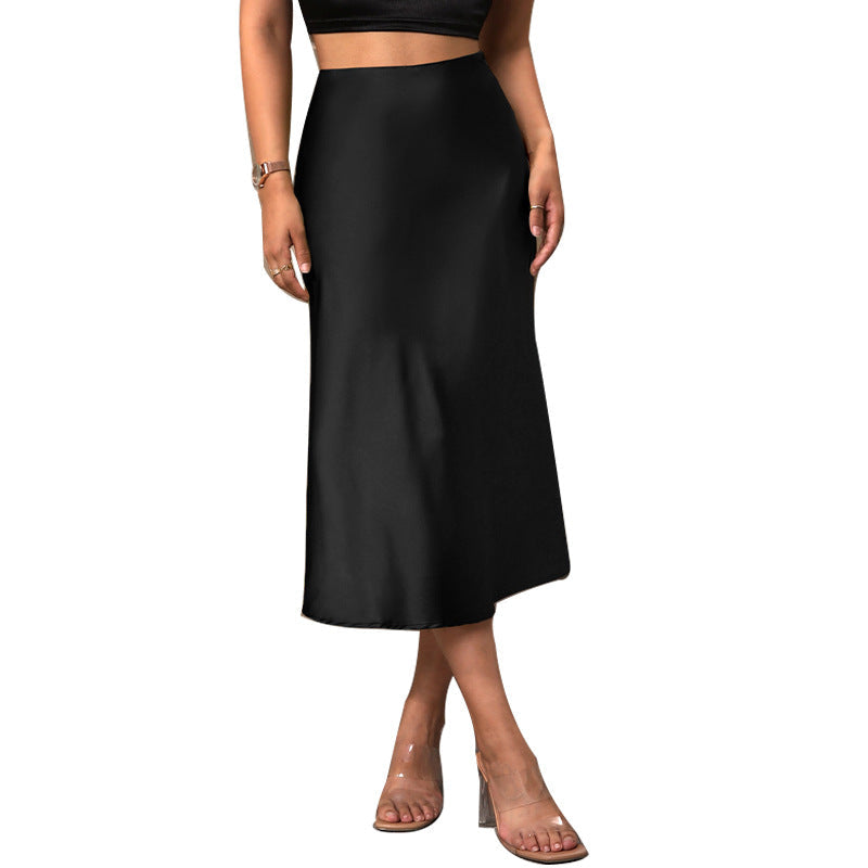 Damen Satin Midirock mit schwingendem Schnitt und elastischem Bund W&W Mode