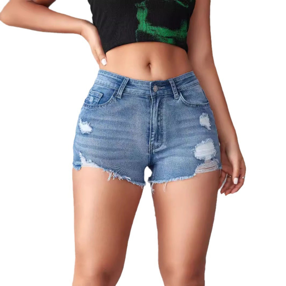 Damen lässige Denim-Shorts im trendy Destroyed-Stil mit hohem Taillenbund WW