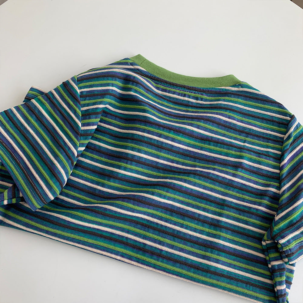 Damen Bequem Gestreiftes Kurzarm-T-Shirt Set WW