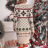Damen Strickkleid mit festlichem Norweger-Muster und modernem Schnitt WW
