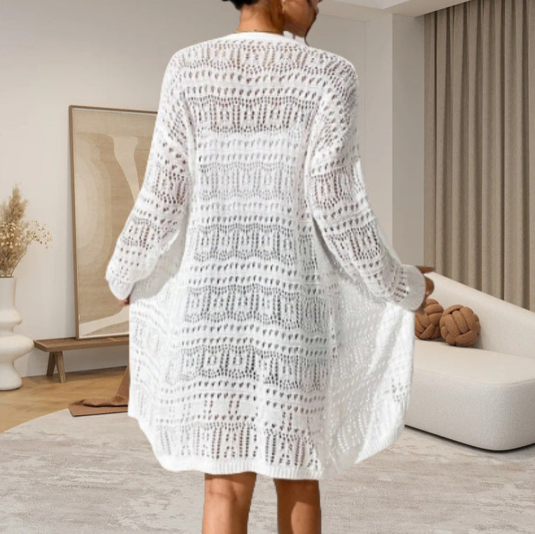 Damen Häkeljacke mit offenem Strickmuster und weitem Schnitt W&W Mode