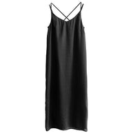 Damen elegantes Leinenkleid mit verstellbaren Spaghetti-Trägern und fließendem Schnitt WW