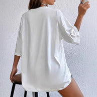 WW | Weißes Lockeres Kurzarm Rundhals Polyester T-Shirt