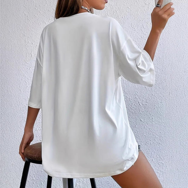 WW | Weißes Lockeres Kurzarm Rundhals Polyester T-Shirt
