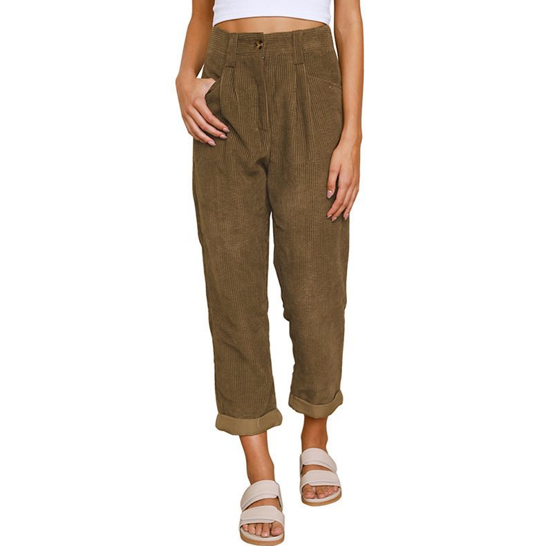 Damen Bequeme und elegante Hochtaillierte Hose mit feinem Rippmuster WW
