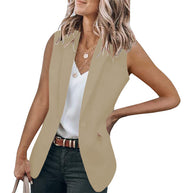 Damen ärmellose Blazer-Jacke mit elegantem Schnitt und Seitentaschen WW
