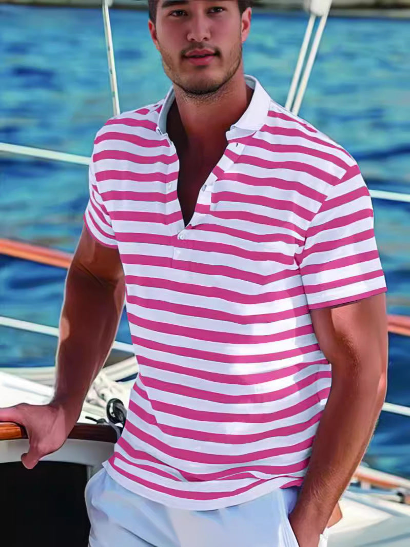 Herren Poloshirt mit modernem Nautikstreifen und kurzem Stehkragen WW