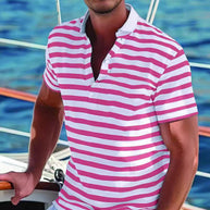Herren Poloshirt mit modernem Nautikstreifen und kurzem Stehkragen WW