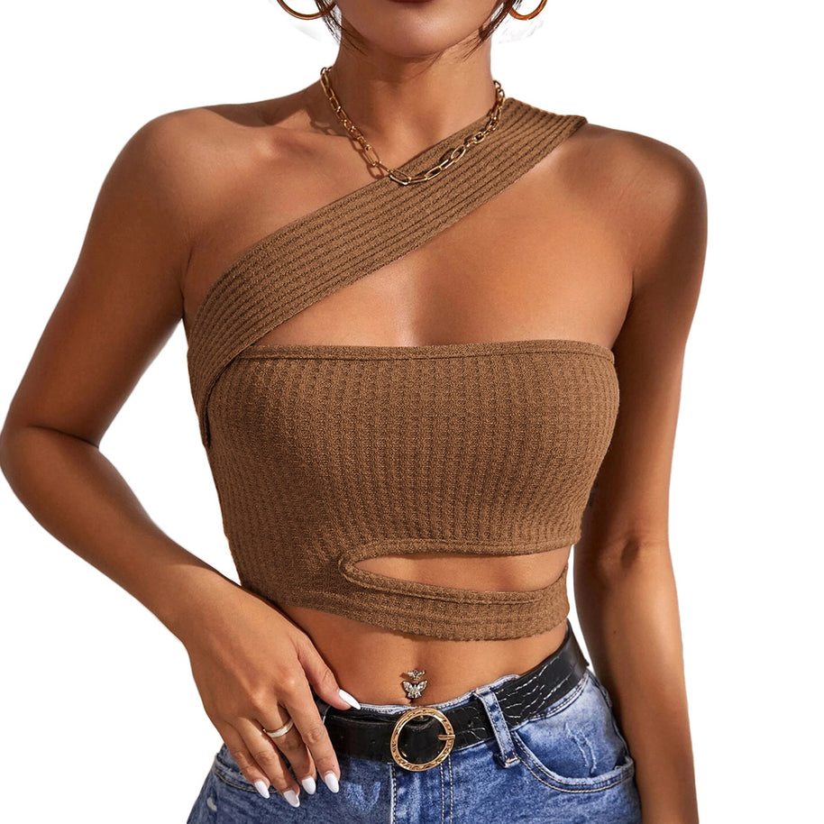 Damen asymmetrisches Crop-Top mit innovativem Cut-Out W&W