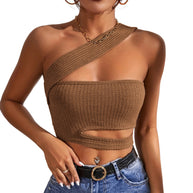 Damen asymmetrisches Crop-Top mit innovativem Cut-Out W&W
