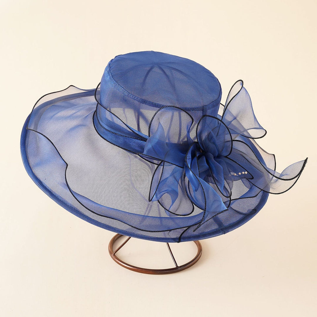 Damen eleganter Sonnenhut mit feiner Netzstruktur und romantischen Schleifenelementen W&W Mode