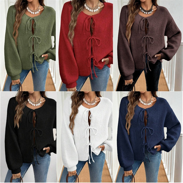 Damen Pullover mit Kordelzug und überschnittenen Ärmeln WW