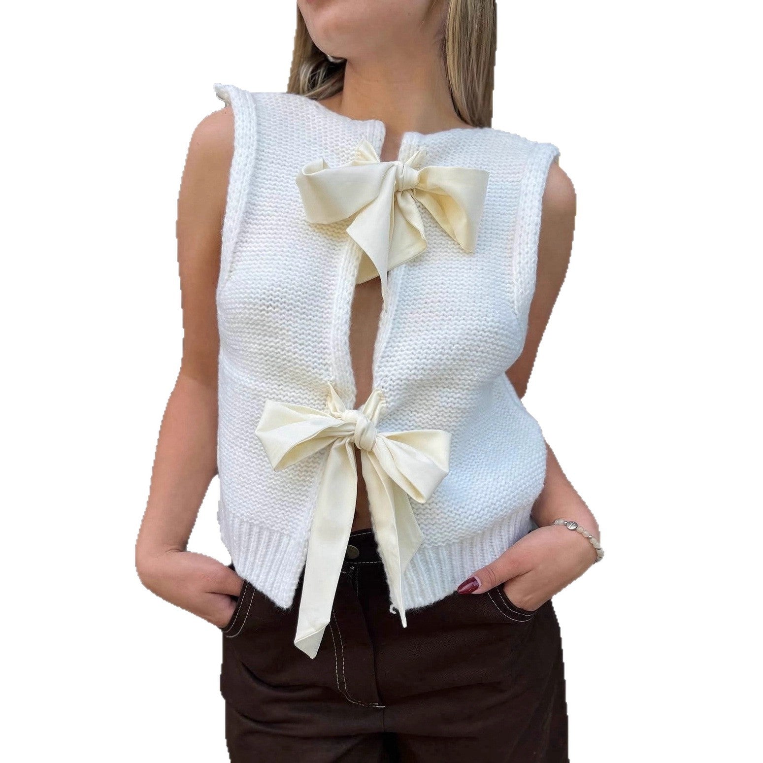 Damen Strickoberteil mit dekorativen Schleifen WW