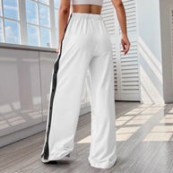 Damen Sportliche Palazzo-Hosen mit seitlichen Druckknöpfen und elastischem Bund WW