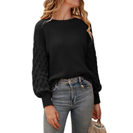 Damen Strickpullover mit strukturierten Puffärmeln und Rundhalsausschnitt WW