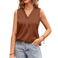 Damen Seidiger V-Ausschnitt Blusentop WW