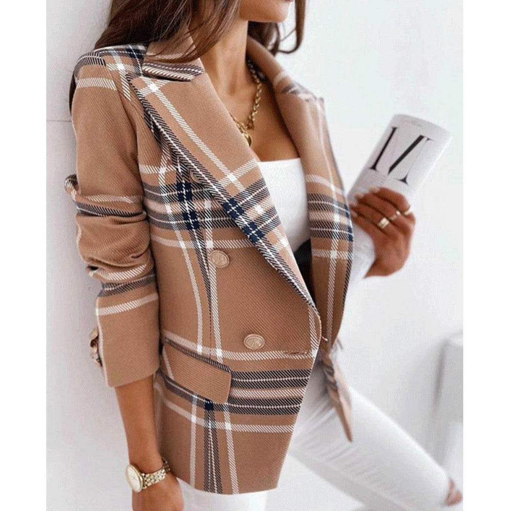 Damen Karierter Blazer mit Doppelreihiger Knopfleiste und Modernem Schnitt WW