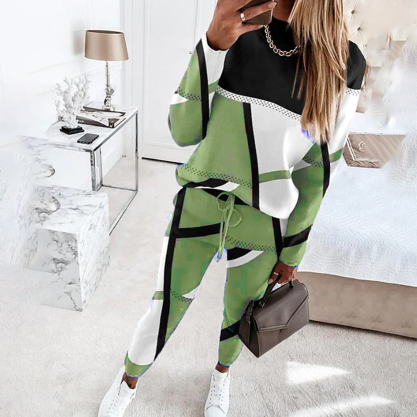 Damen modisches Sportset mit grafischem Muster und elastischem Bund WW