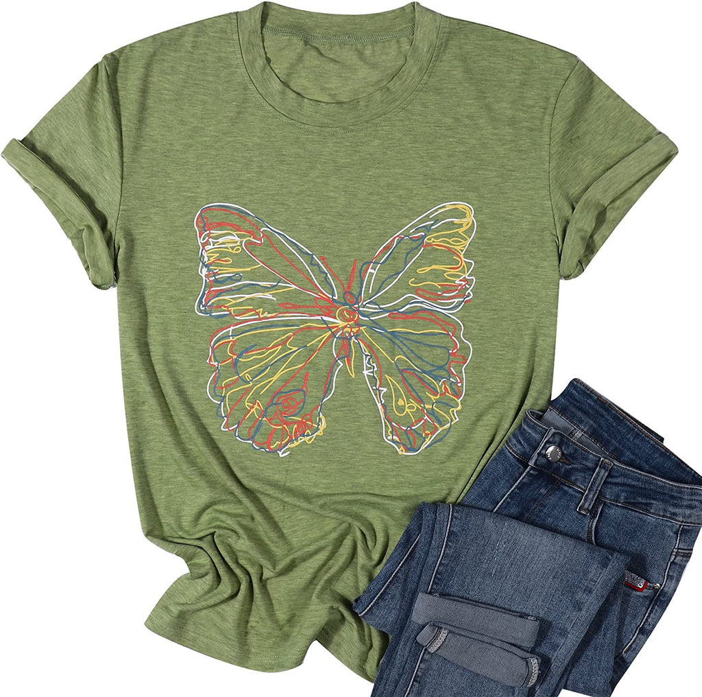 Damen Graffiti T-Shirt mit Schmetterling und floralem Design WW