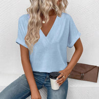 Damen lässiges V-Ausschnitt T-Shirt aus hochwertigem Jersey WW