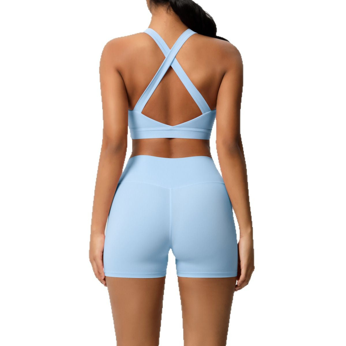 Damen Sport-BH und Hochbund-Shorts Set mit nahtloser Verarbeitung und atmungsaktiven Materialien WW