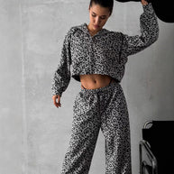 Damen Baumwoll-Loungewear-Set mit Leoparden-Design WW
