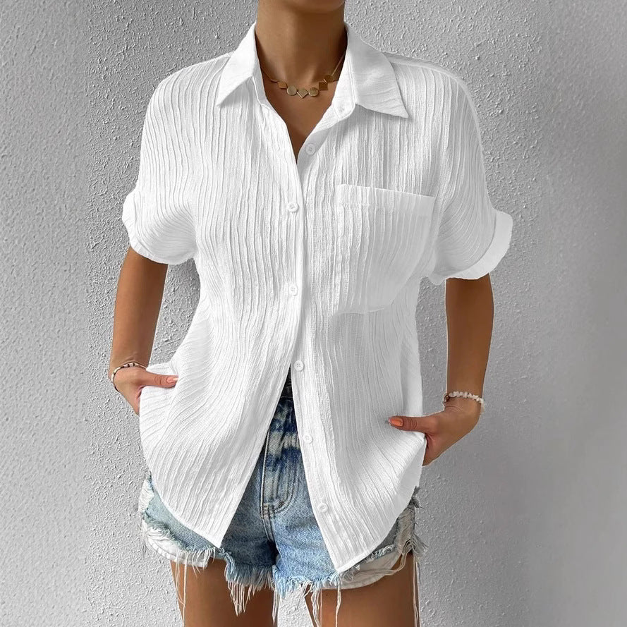 Damen Kurzarm Hemdbluse mit strukturiertem Obermaterial WW