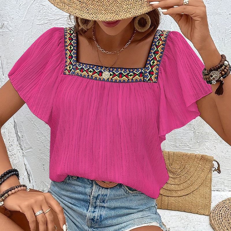 Damen luftige Sommerbluse mit Stickereien WW