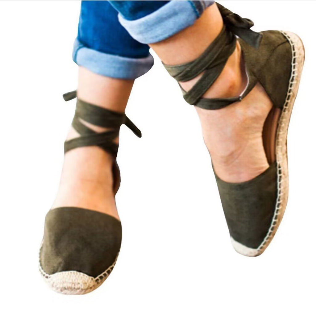 Damen Elegante und lässige Espadrilles mit bindbaren Riemen WW