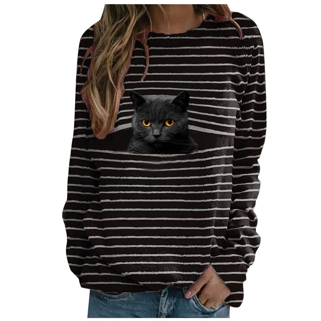 WW | Verspielt Katzen Druck Gestreiftes Damen T-Shirt