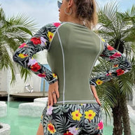 Damen Sportliches Schwimmanzug-Set mit UV-Schutz und blumigen Mustern WW